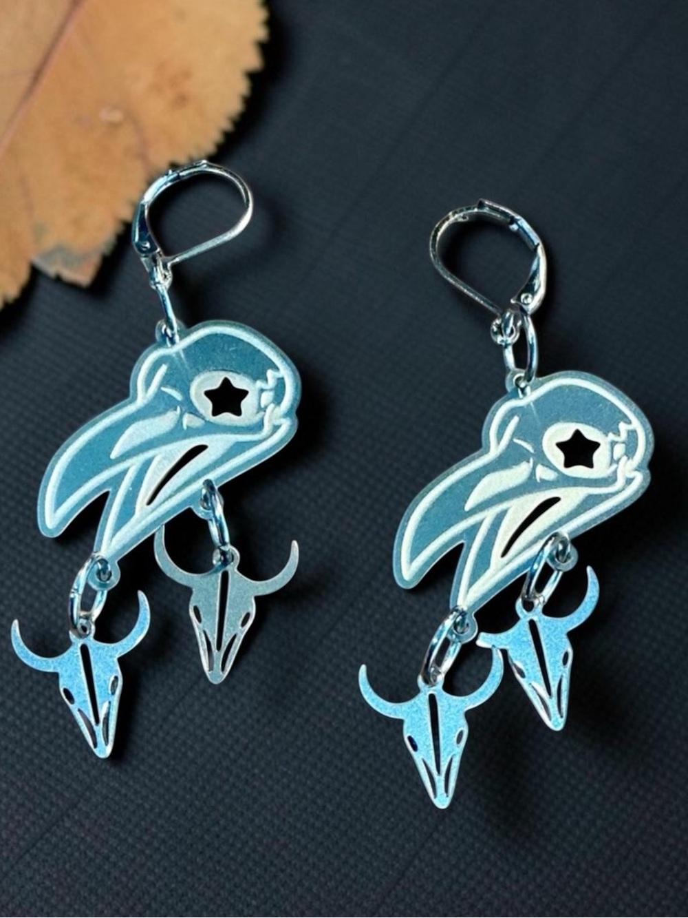 🆕 Raven and Cow Skulls Laser Etched Earrings